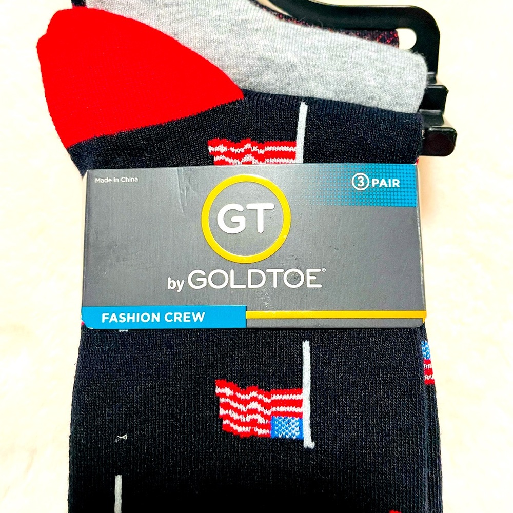 Mens Goldtoe Socks, American Flag, 3 Pairs, Brand New!